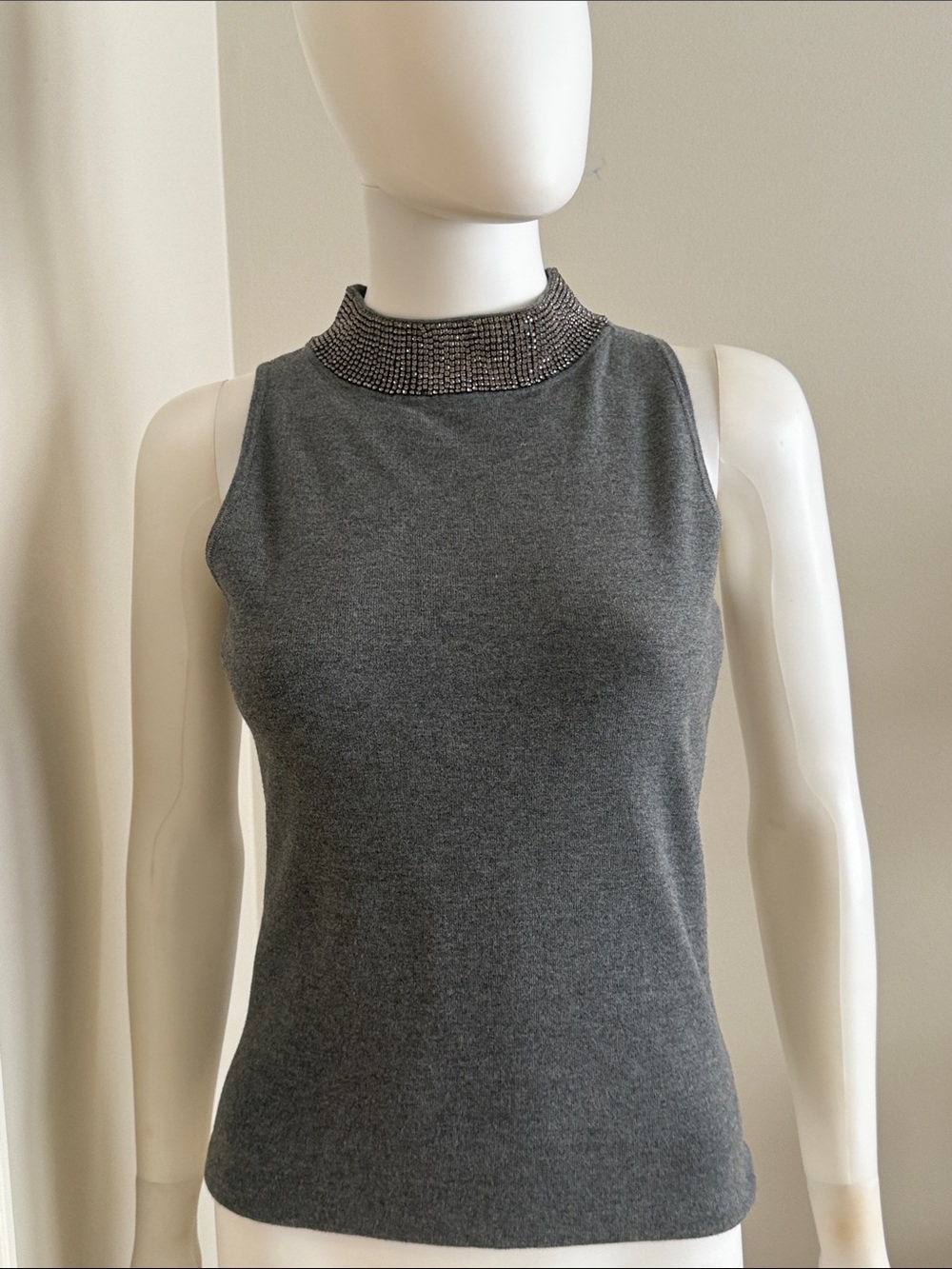 Milly Knit Top with Embellished Mock Neck